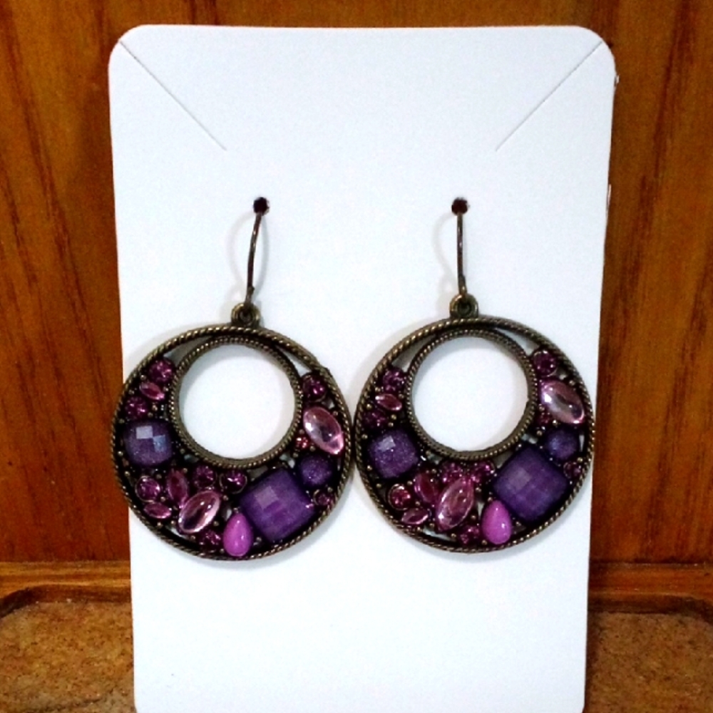 Purple Jeweled Dangle Earrings